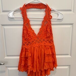 Orange-y Free People Lace Halter Top